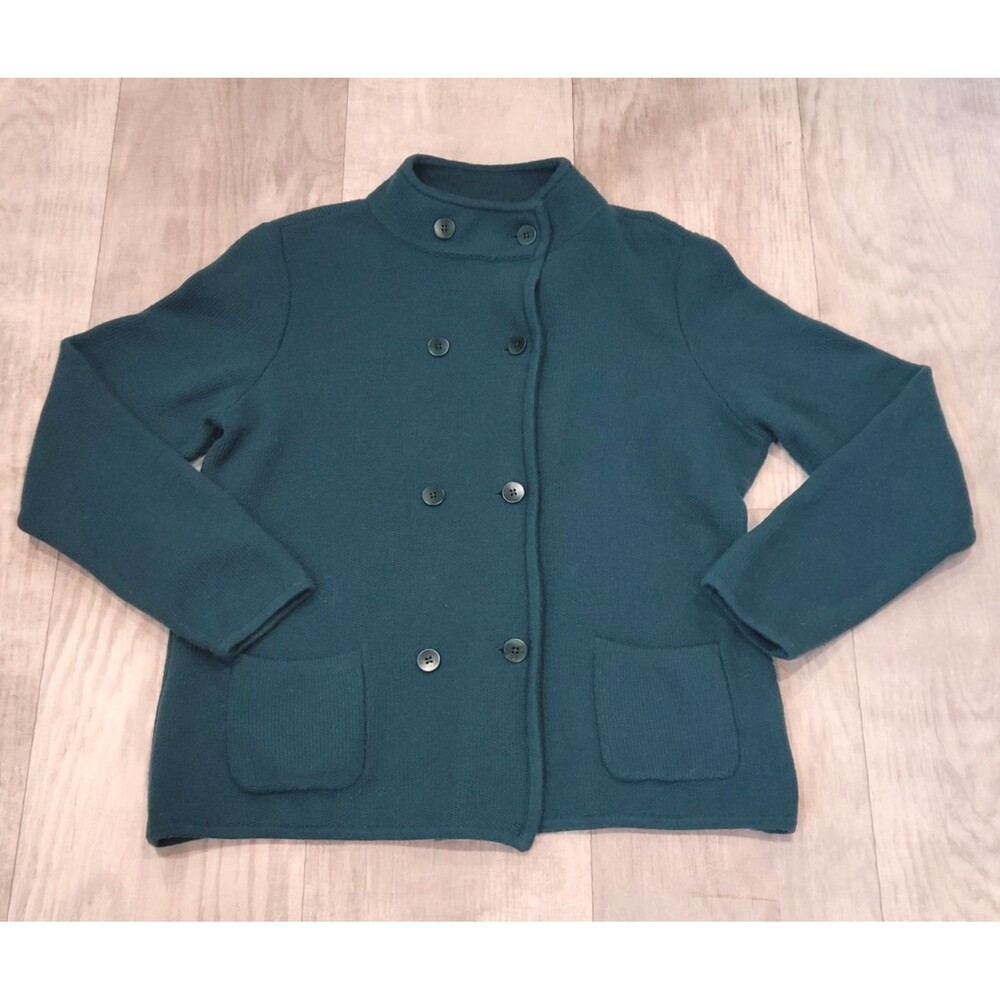 TALBOTS Lambswool Blend Green Button Sweater Jack… - image 1